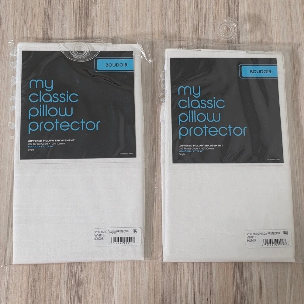 2pk My Classic Pillow Protector Boudoir 12x16 100% Cotton 300TC Zippered White
